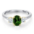 thumbnail image 3 of Gem Stone King 925 Silver and 10K Yellow Gold Green Chrome Diopside and White Zirconia Engagement Ring for Women | 1.35 Cttw | Oval 7X5MM | Gemstone Birthstone | Size 9, 3 of 6