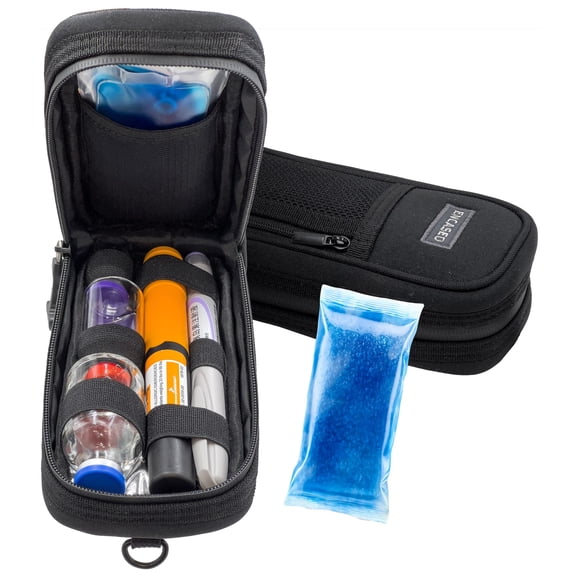 Insulin Pen Cooler Travel Case with TSA Approved Ice Pack (Belt Loop/Neck Strap) Insulated Cooling Bag Holder for Diabetic Medication Insulin Pens with Storage Pouch (Black)