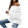 thumbnail image 2 of PiGOGI Women's Loose Neck Knitted Pullover Top Long Sleeve Casual Versatile Sweater White XL, 2 of 6