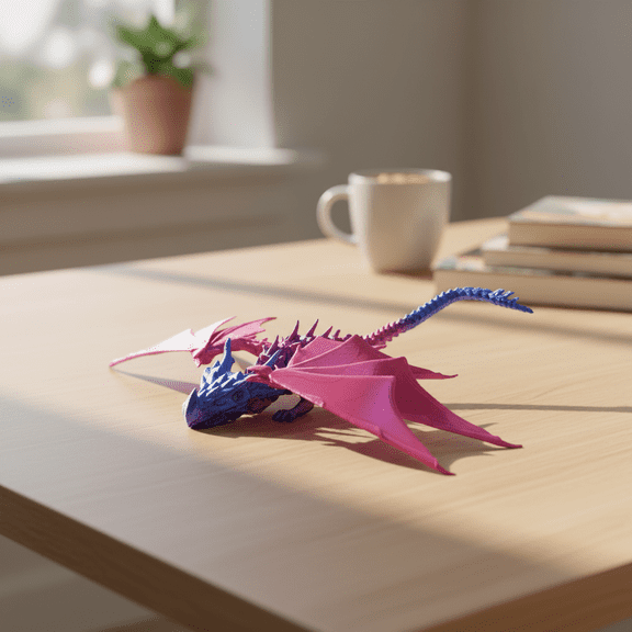 3D Printed Flexible Dragon Toy Figurine, Multi-Jointed Movable Winged Crystal Animal Model for Home Desktop Decoration & Stress Relief Color D