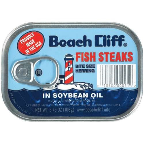 BEACH CLIFF Fish Steaks Bite Size Herring In Soybean Oil, 3.75 Ounce