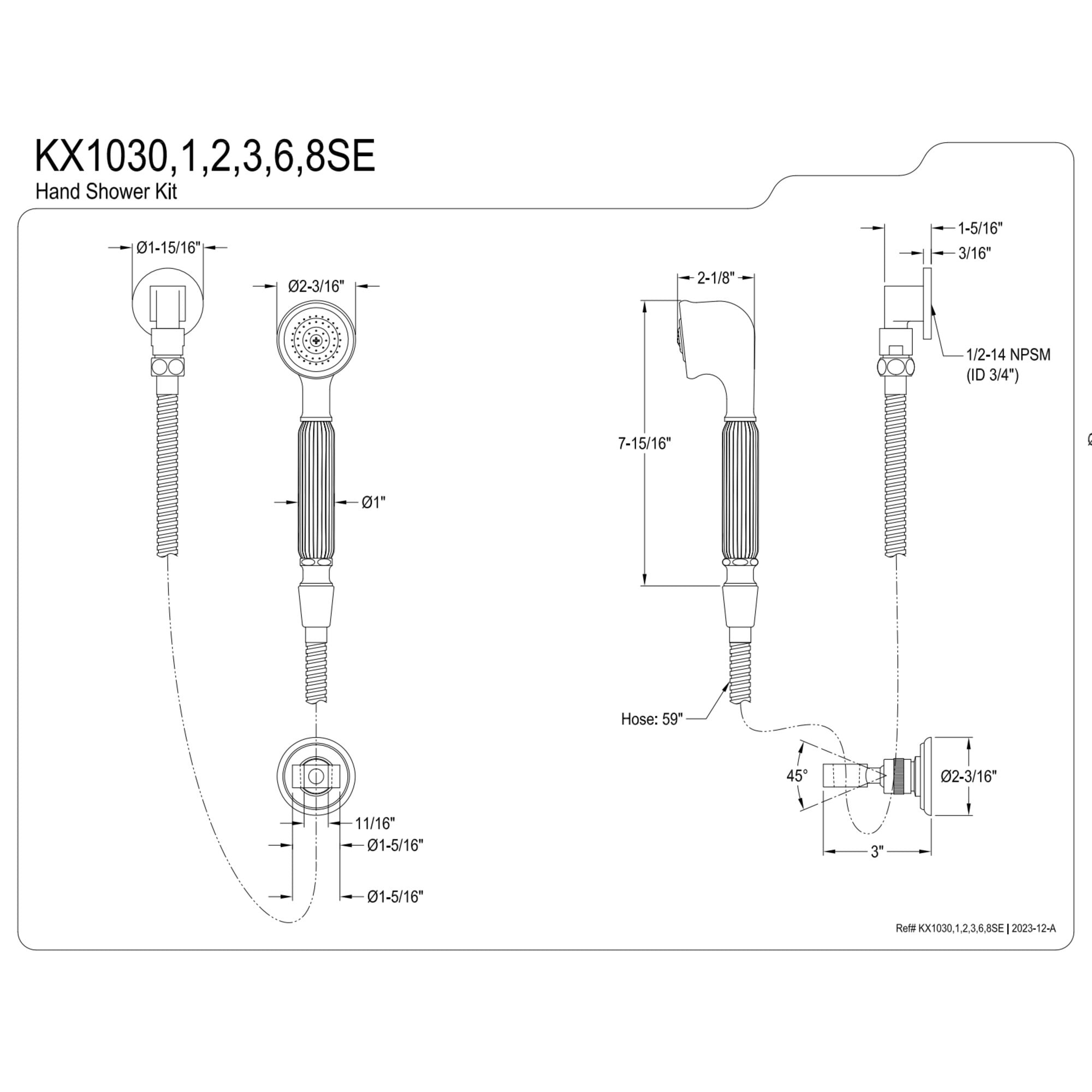 Kingston Brass KX1038SE Restoration Hand Shower Kit, Brushed Nickel