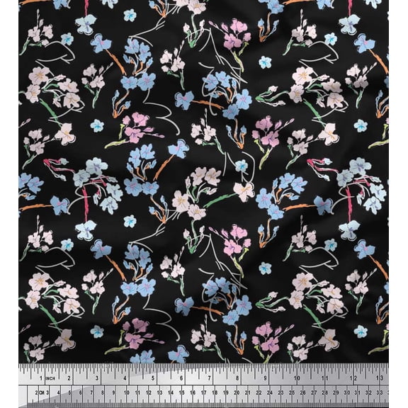 Soimoi Cotton Duck Fabric Artistic Floral Print Fabric by Yard 42 Inch Wide