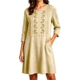 thumbnail image 2 of Odbmxy Boho Mini Dresses for Women Fall 3/4 Sleeve Shift Regular Tunic Embroidery Dress for Women Vacation Tent, 2 of 6