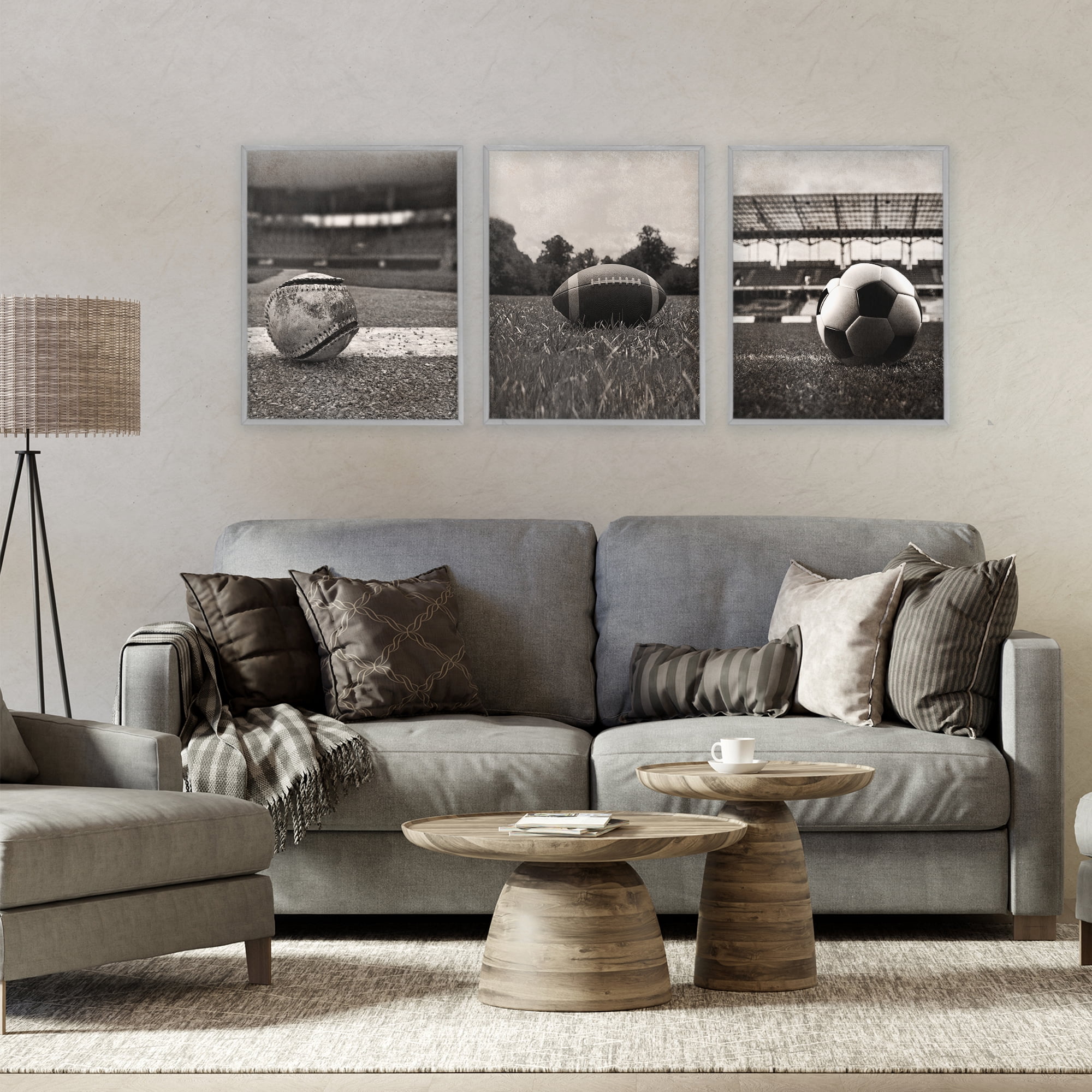 Stupell Industries Vintage Sports on Field 3 Piece Gray Framed Giclee Art Set, design by Marcus Prime