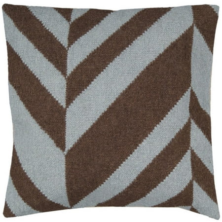 22" Coffee Bean Brown and Foggy Blue Chevron Decorative Throw Pillow