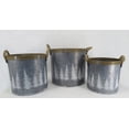 thumbnail image 1 of Set Of 3 Metal Silver With White Trees Brown Trim And Rope Handles Planters, 1 of 1