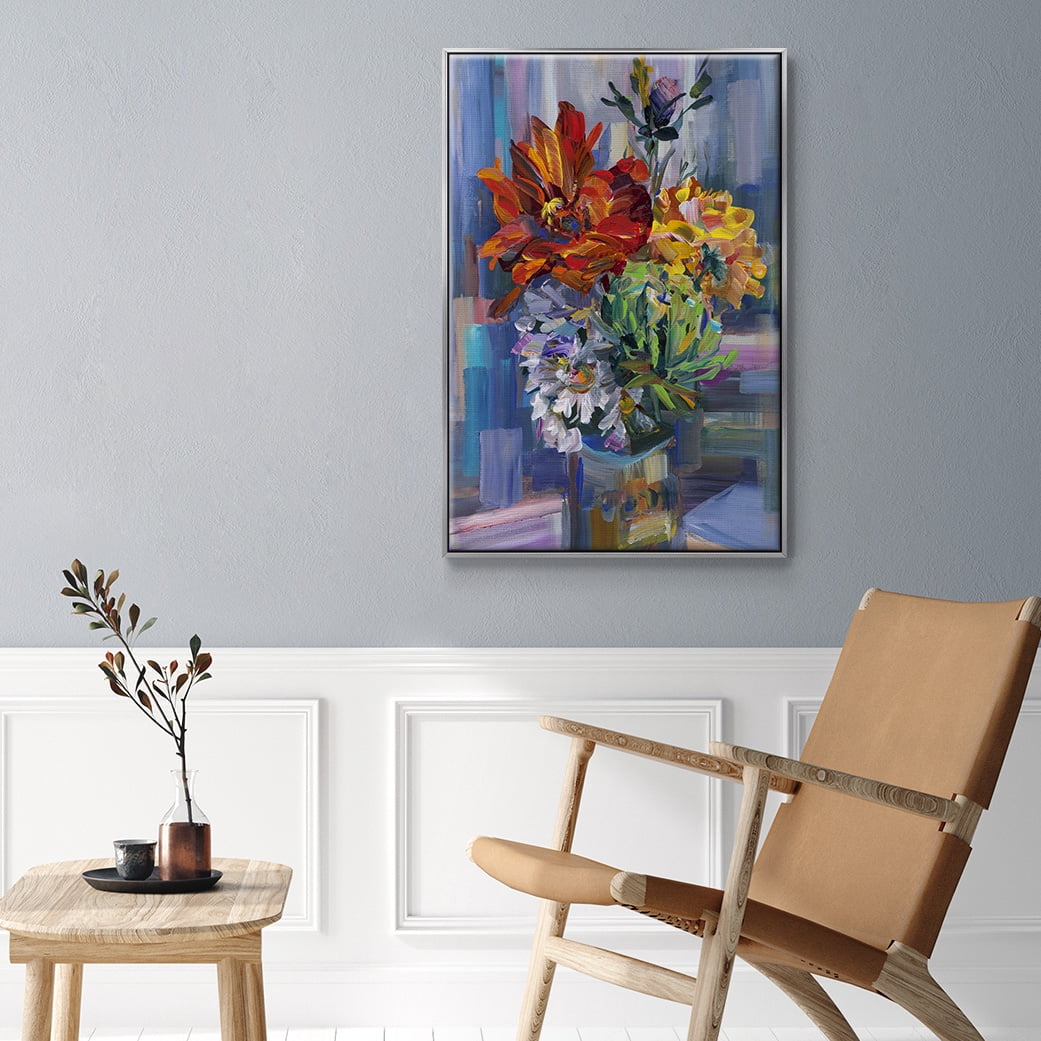 Modern Bouquet Framed Premium Gallery Wrapped Canvas - Ready to Hang - 17 x 25 - Silver Floating Frame