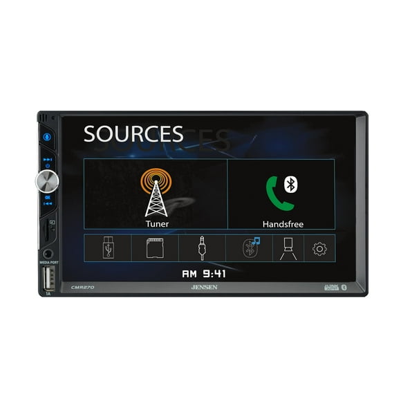 Jensen CMR270 Radio estéreo para automóvil de doble DIN con pantalla táctil digital LED de 7 pulgadas | Asistente Push to Talk | Entrada de cámara retrovisora ​​| Bluetooth | Carga rápida USB | microS