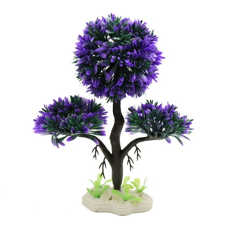 Purple Plastic Pine Tree Aquarium Decor Underwater Plant Ornament w Ceramic Base