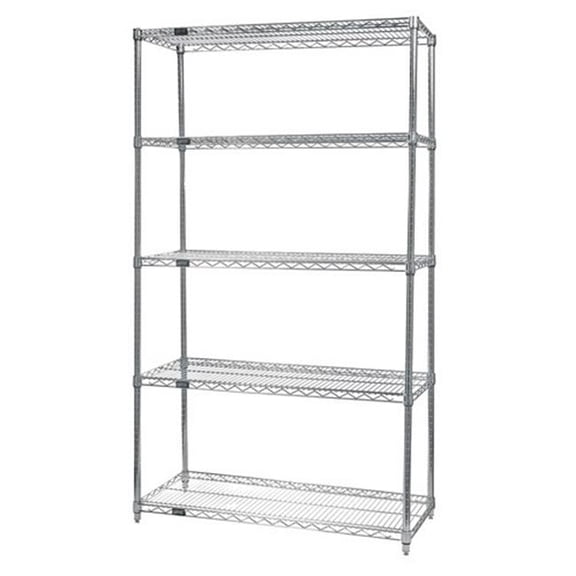 Wire Shelving Starter Kit, 36"W x 18"D x 54"H, 600 - 800 lb. capacity, includes (5) wire shelves and (4) posts, 304 stainless steel, NSF, shipped KD