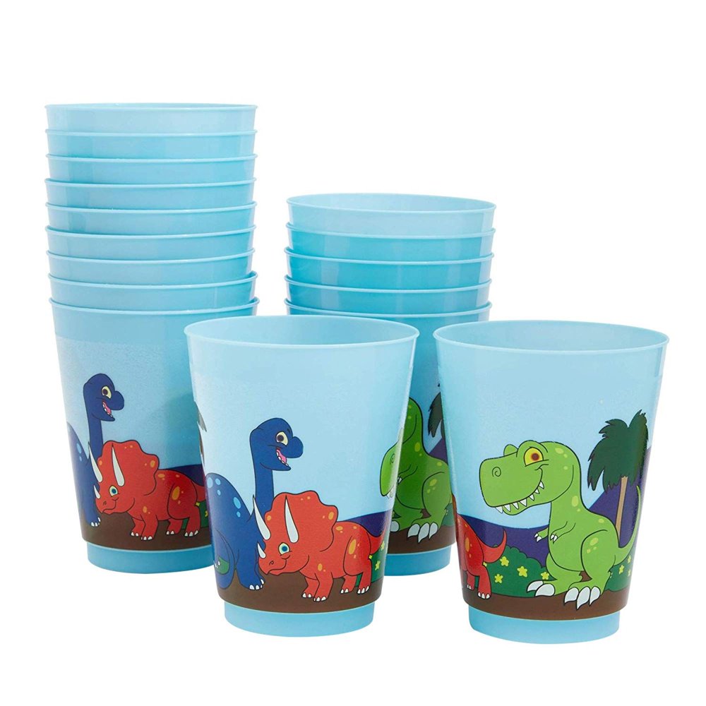16 Packs Plastic 16 oz Party Cups, Dinosaur Reusable Tumblers for Kids