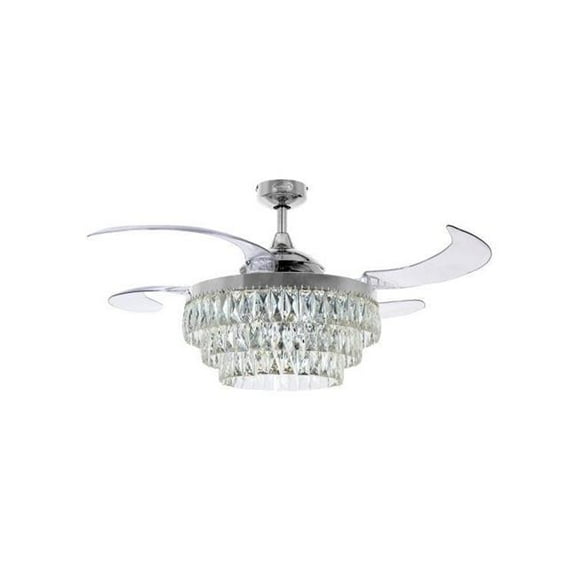 Fanaway Veil 48" Retractable Blade Ceiling Fan with Light and Remote, Modern Fandelier Ceiling Fan, Patented Design Technology, Stronger Thicker Blades, Chrome
