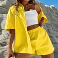 thumbnail image 2 of PEASKJP Workout Short Set Women's Shirt and Shorts Set Summer Outfits Fashion Casual Short Sleeve Tracksuit (Yellow,M), 2 of 5