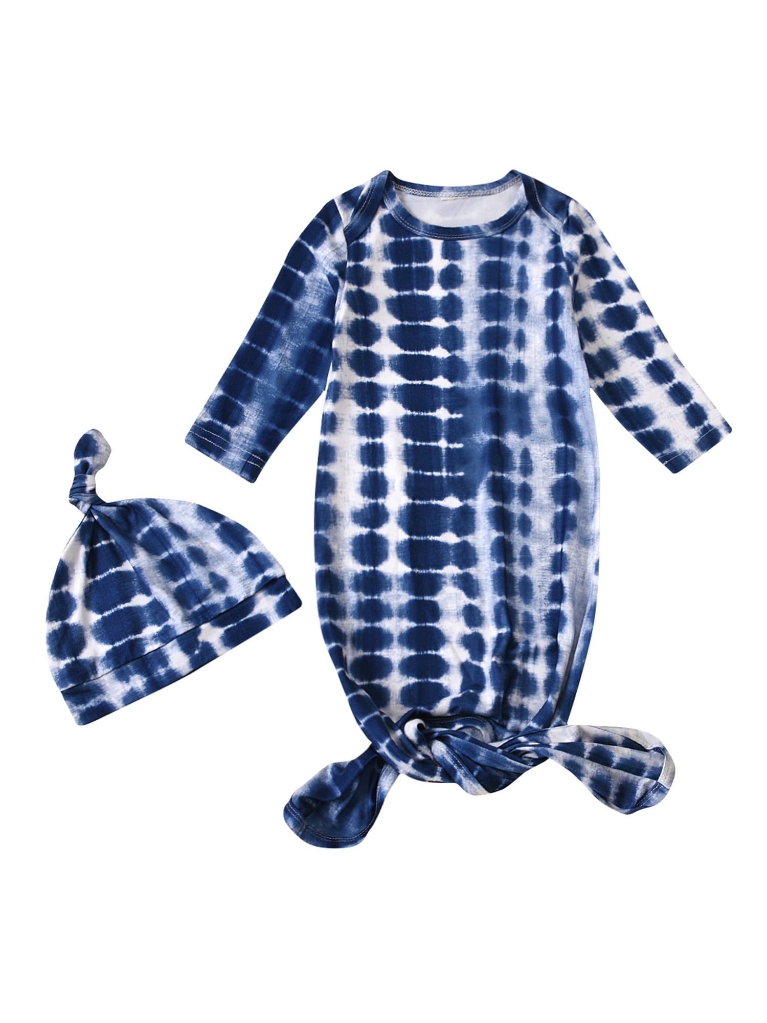 Newborn Infant Baby Boys Girls Nightgowns Tie Dye Knotted Sleeper Gown