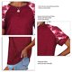 thumbnail image 5 of Mujer Cuello Redondo Top Manga Corta Empalme Tipo Suelto Camiseta Casual para Ropa De Verano Vino Rojo XL, 5 of 5