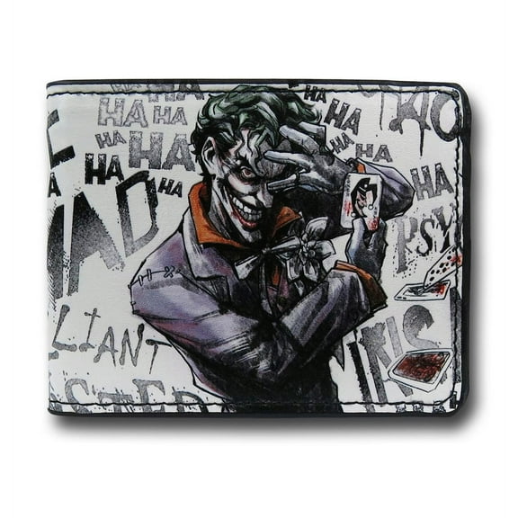 DC Comics Wallet, Bifold, Joker Brilliant Twisted Insane Mad Psycho Pose Cards Grays, Vegan Leather