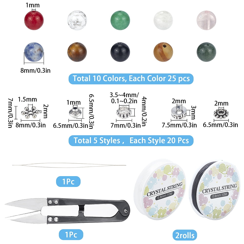 DIY Stretch Bracelets Making Kits Including Natural Gemstone Round Beads Alloy Spacer Beads Iron Beading Needles Gemstone Beads 8mm Hole1mm 250pcs/set