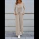 thumbnail image 4 of Conjuntos de Dos Piezas para Mujer, para Estar en Casa, para Otoño, con Suéter de Cuello Henley, Pantalones Anchos y Chándal Caqui L, 4 of 8