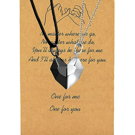 BYDOT 2 Pcs Split Personalized Heart Pendant Necklace Magnet Matching Jewelry Present for Boyfriend Girlfriend Couples Wedding