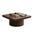 thumbnail image 3 of GZXS Modern Square Coffee Table, 34.6" Parquet Wood Top with Cylindrical Base, MDF Center Table for Living Room, Black, 3 of 7