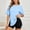 BU2, variant on Womens Blouse, Crew Neck Short Sleeve Loose Split Top Blue XL