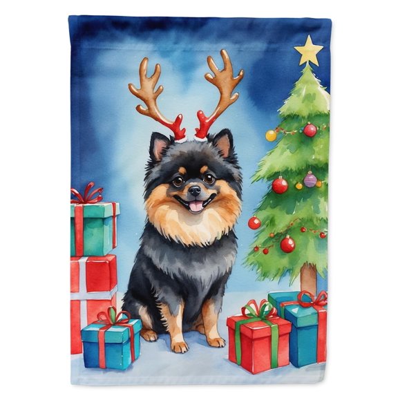 Pomeranian Christmas Reindeer Garden Flag