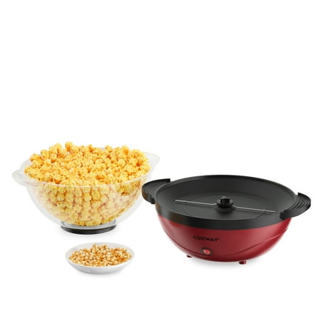 Costway - 6QT Stirring Popcorn Machine Popcorn Popper Maker with Nonstick Plate - Red