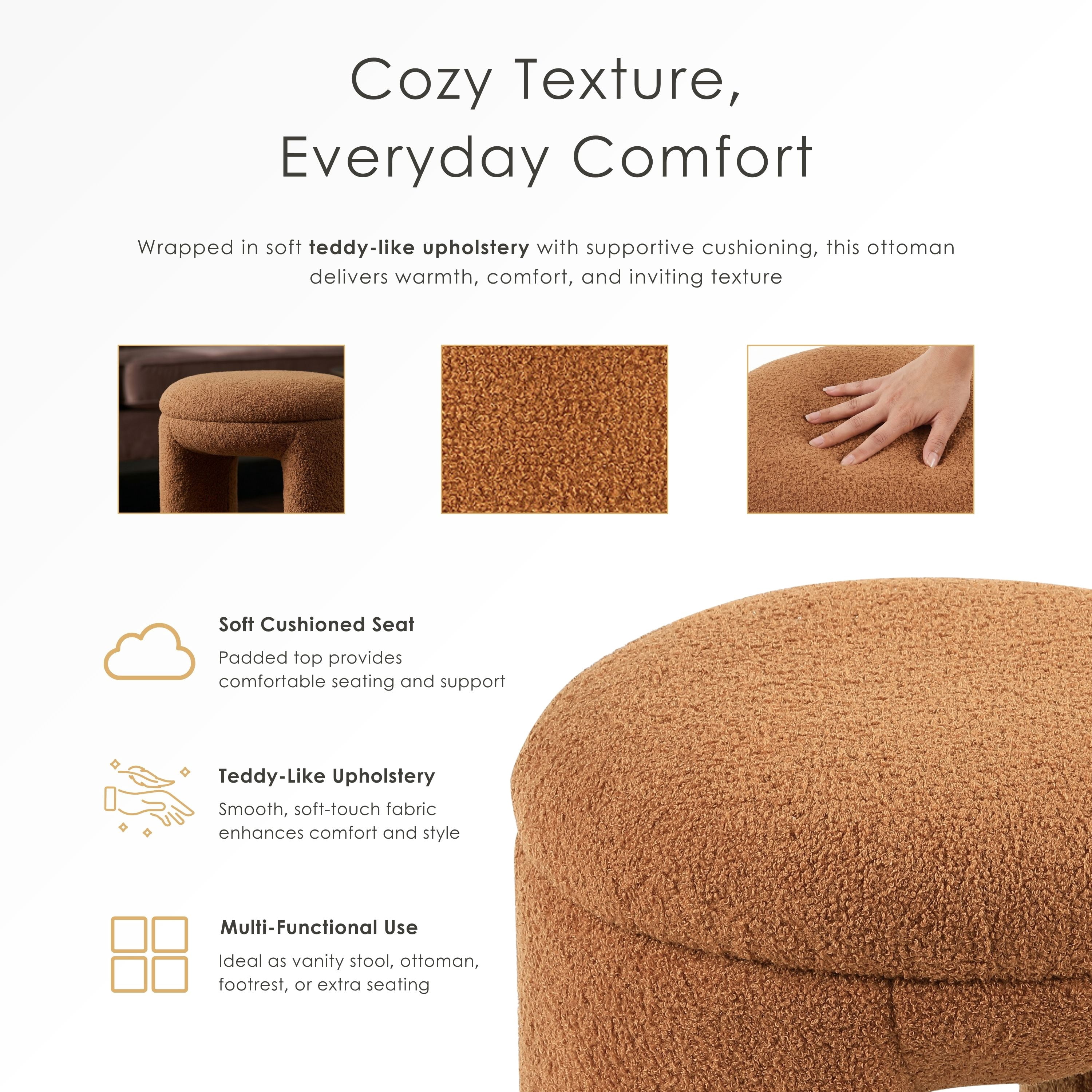 Furniture of America Thia Modern 18" Upholstered U-Shaped Indoor Stool, Brown