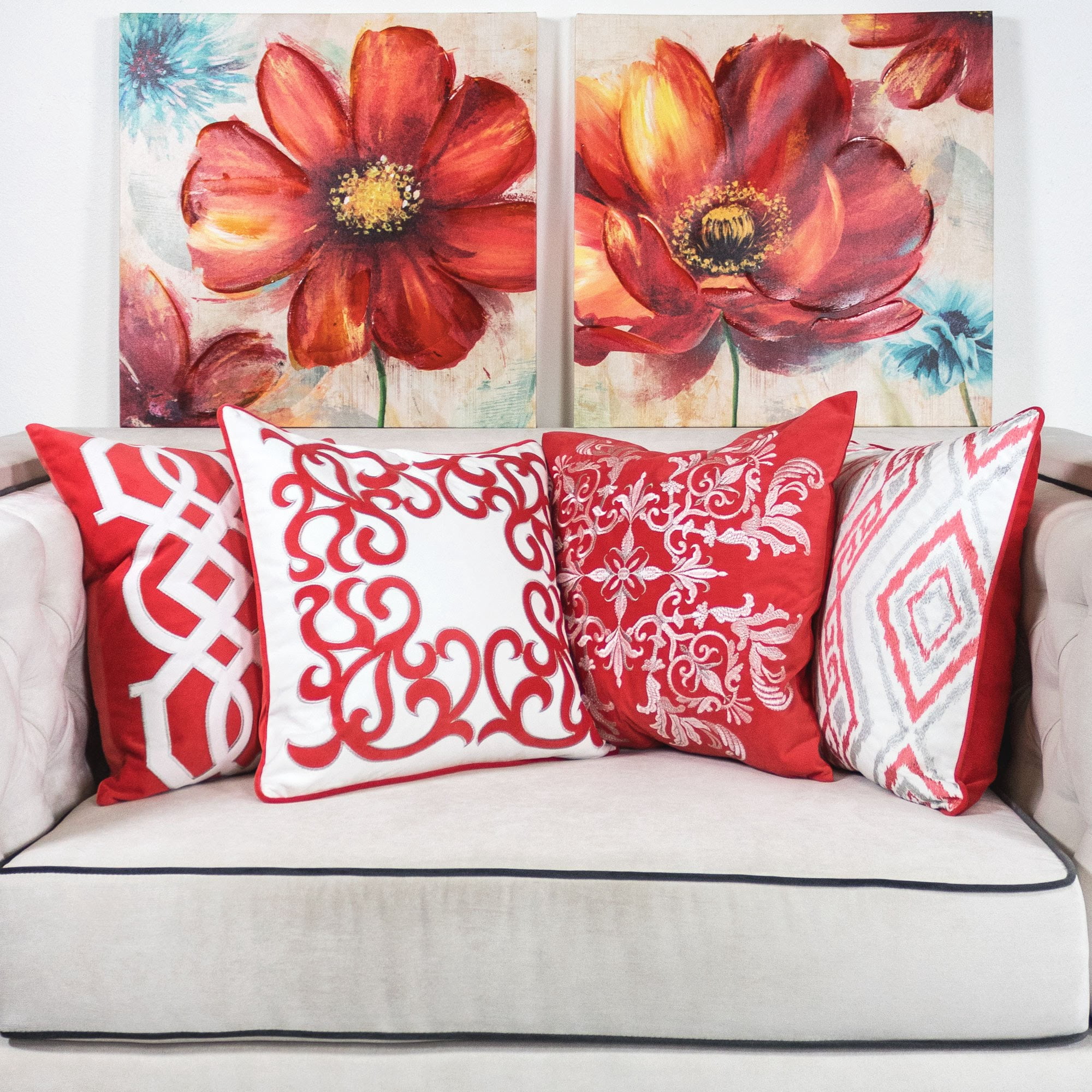 Jordan Coral Geometric Polyester 20 in. x 20 in. Throw Pillow