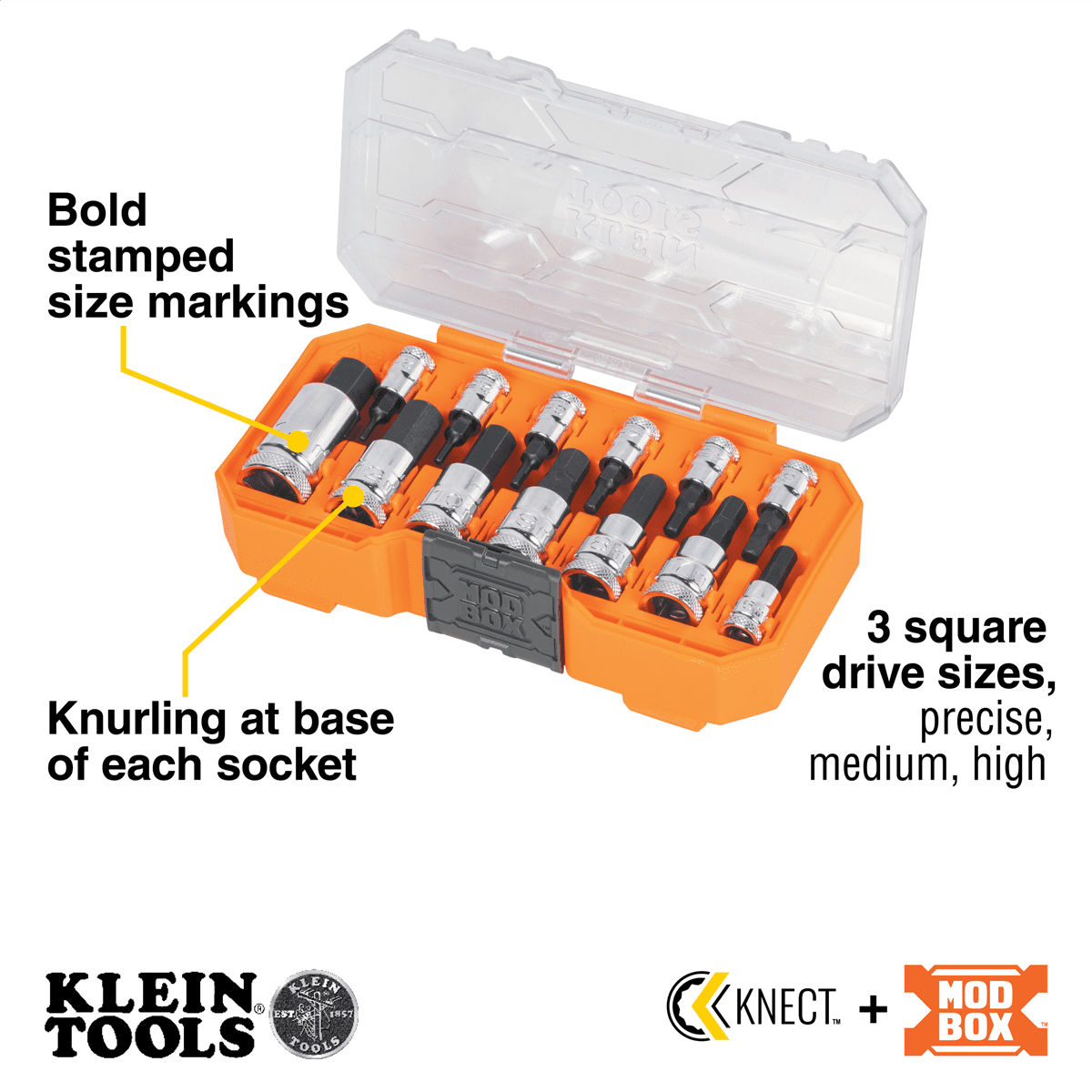 Klein Tools Knurled Hex Bit Socket Set, Metric, 13-Piece