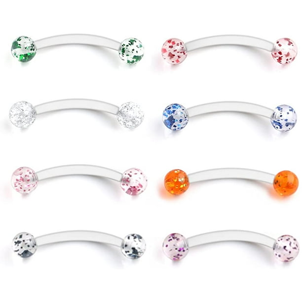 Ruifan Glitter Bioflex Acrylic Curved Barbell Snake Eyes Tongue Ring Retainer Piercing 14G 8PCS