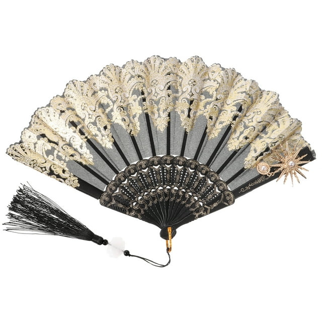 GOOHOCHY Abanico plegable de tela Abanico vintage para mujer Abanico de tela Decoración para fiestas