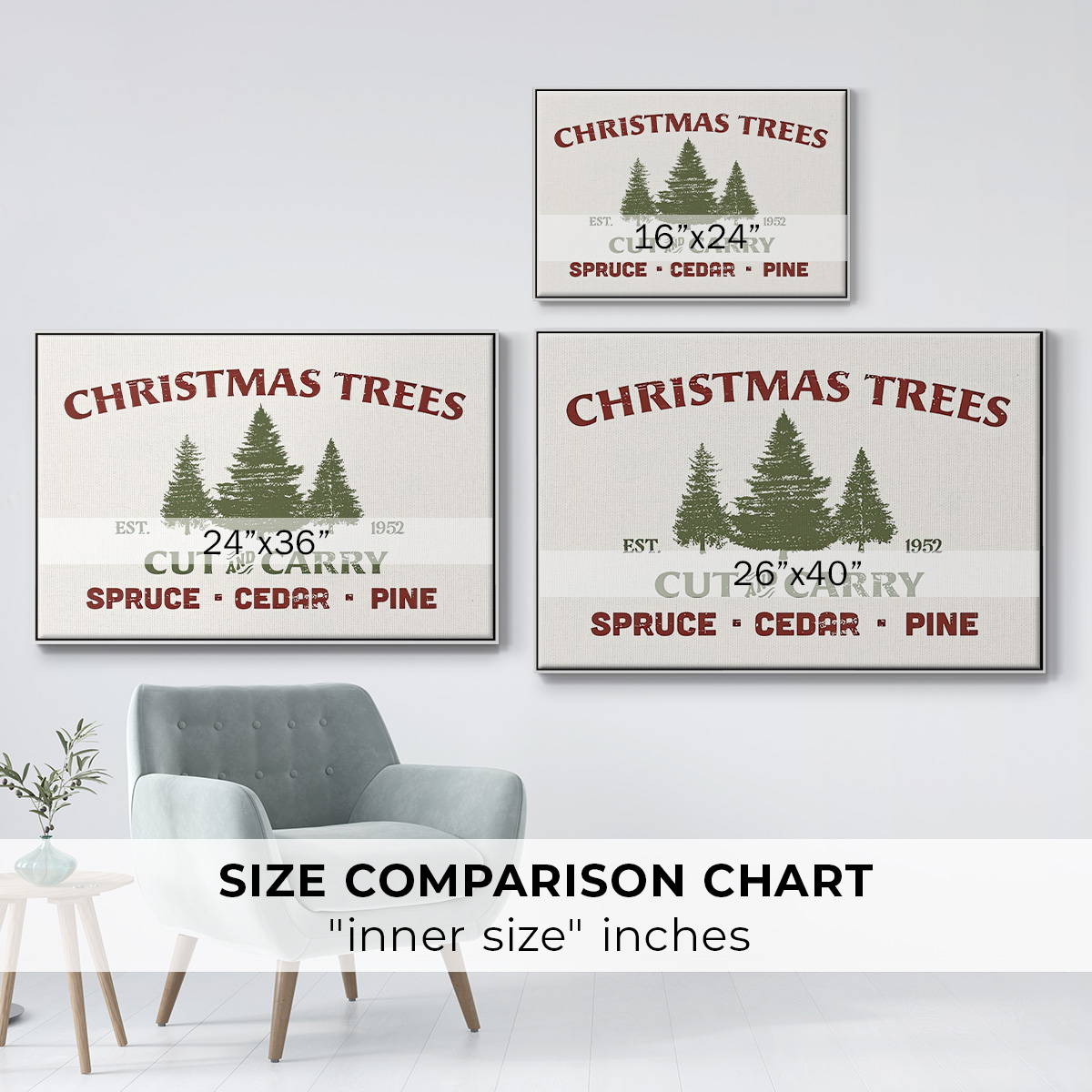 Christmas Farm Sign I - Framed Gallery Wrapped Holiday Canvas - 27 x 41 - White Frame