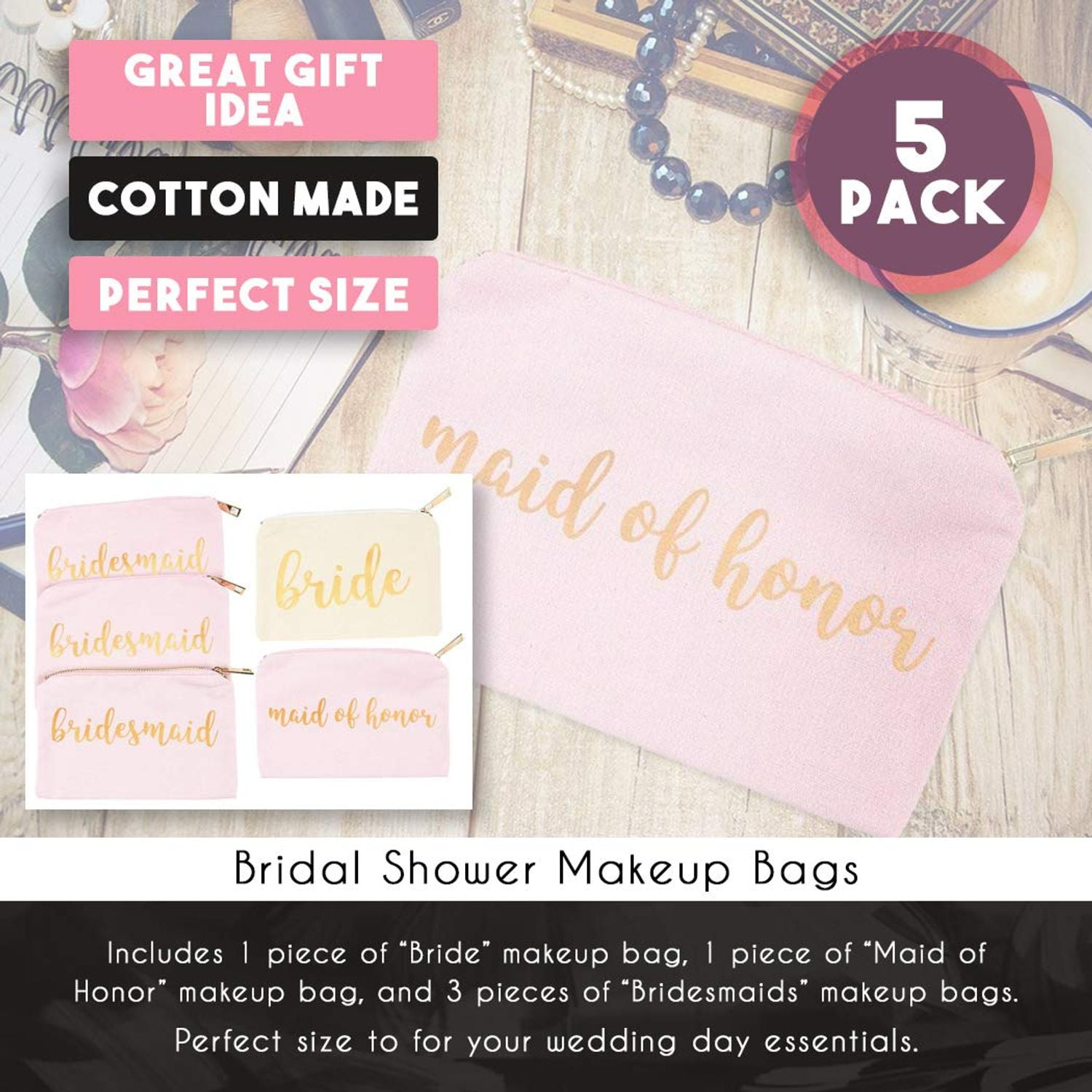 Set Of 5 Bridesmaid Makeup Bags Maid - Makeup Bags For Bridesmaids Set Of 5 Bridesmaid Makeup Bags Maid - Makeup Bags For Bridesmaids