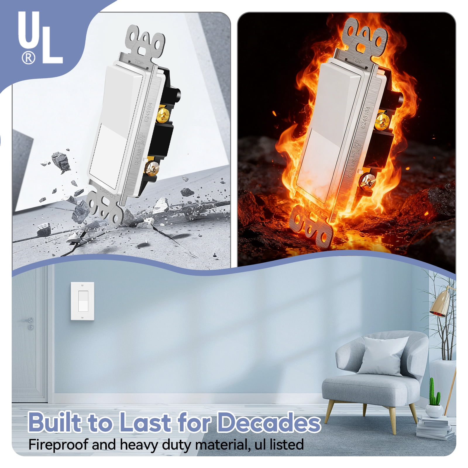 Single Pole Light Switch,NineLeaf 12 Pack 15 Amp Rocker Electrical Light Switch White,SP Paddle Light Switch,120V-277V AC,Residential/Commercial Grade,Home & Office,UL Listed