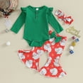 thumbnail image 2 of Okbabeha Baby Girl Christmas Outfit Crewneck Romper Onesie Santa Claus Flare Pants Headband 3 Piece Fall Infant Girl Clothes, 2 of 8