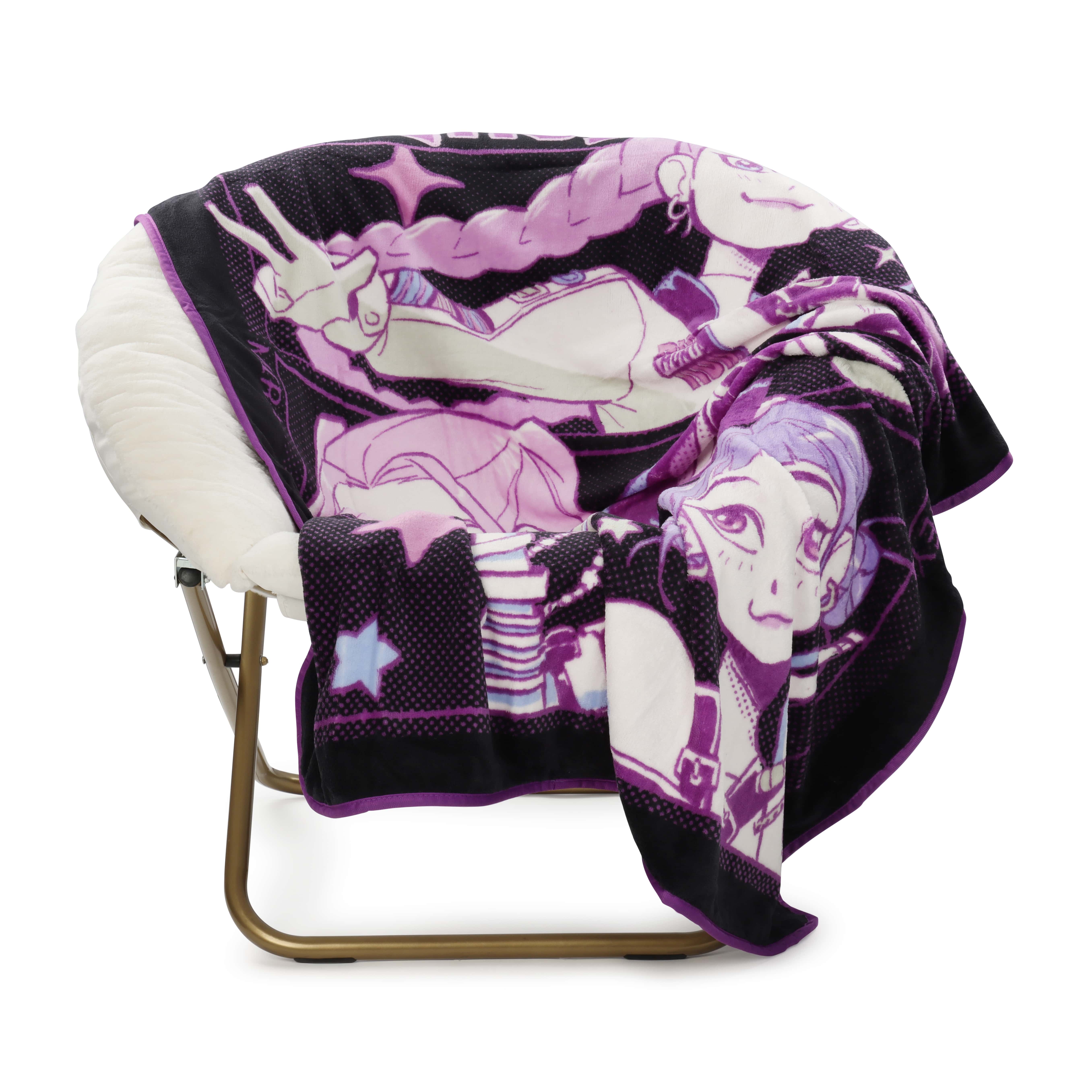 KPOP Demon Hunters Huntrix Pop Stars Kids Throw Blanket, Black & Purple, Twin/Full Size 46"x 60"
