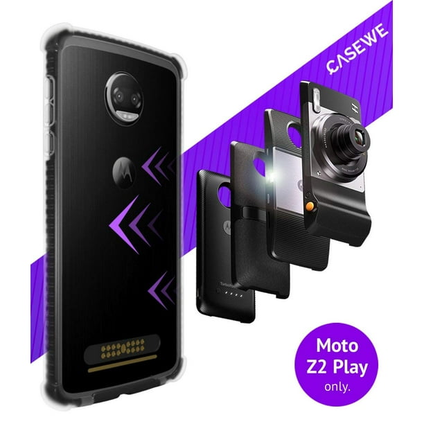 CaseWe - Motorola Moto Z2 Play Protective Bumper Case Cover/Compatible with  Moto Mods - Clear & Matte Black 