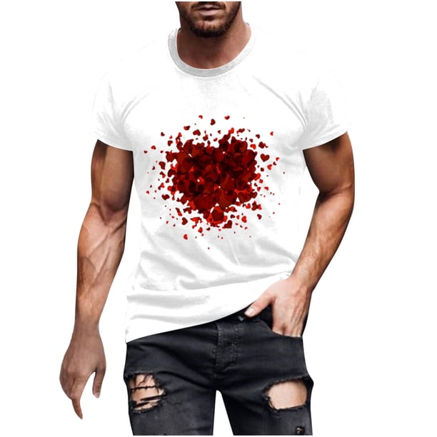 Camisetas de Manga Larga para Hombres, Camiseta de Manga Corta de Fitness de Impresión Del Día de San Valentín, Mezcla de Algodón Casual