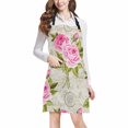 thumbnail image 1 of HATIART Floral Pattern with Pink Roses on Vintage Postcard Home Kitchen Apron for Women Men with Pockets, Unisex Adjustable Bib Apron for Cooking Baking Gardening, 1 of 2