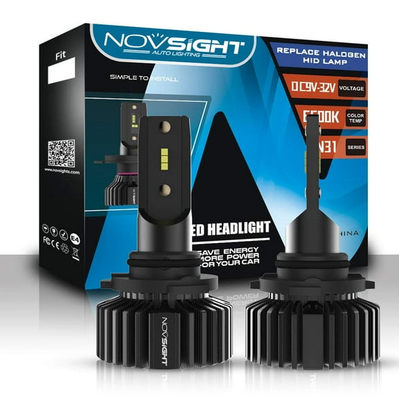 NOVSIGHT 9006 LED Headlight Bulb White 6500K, 2Pcs 10000LM 50W Car Headlight Bulbs Conversion Kit, Super Bright Waterproof Replacement for Halogen Headlight