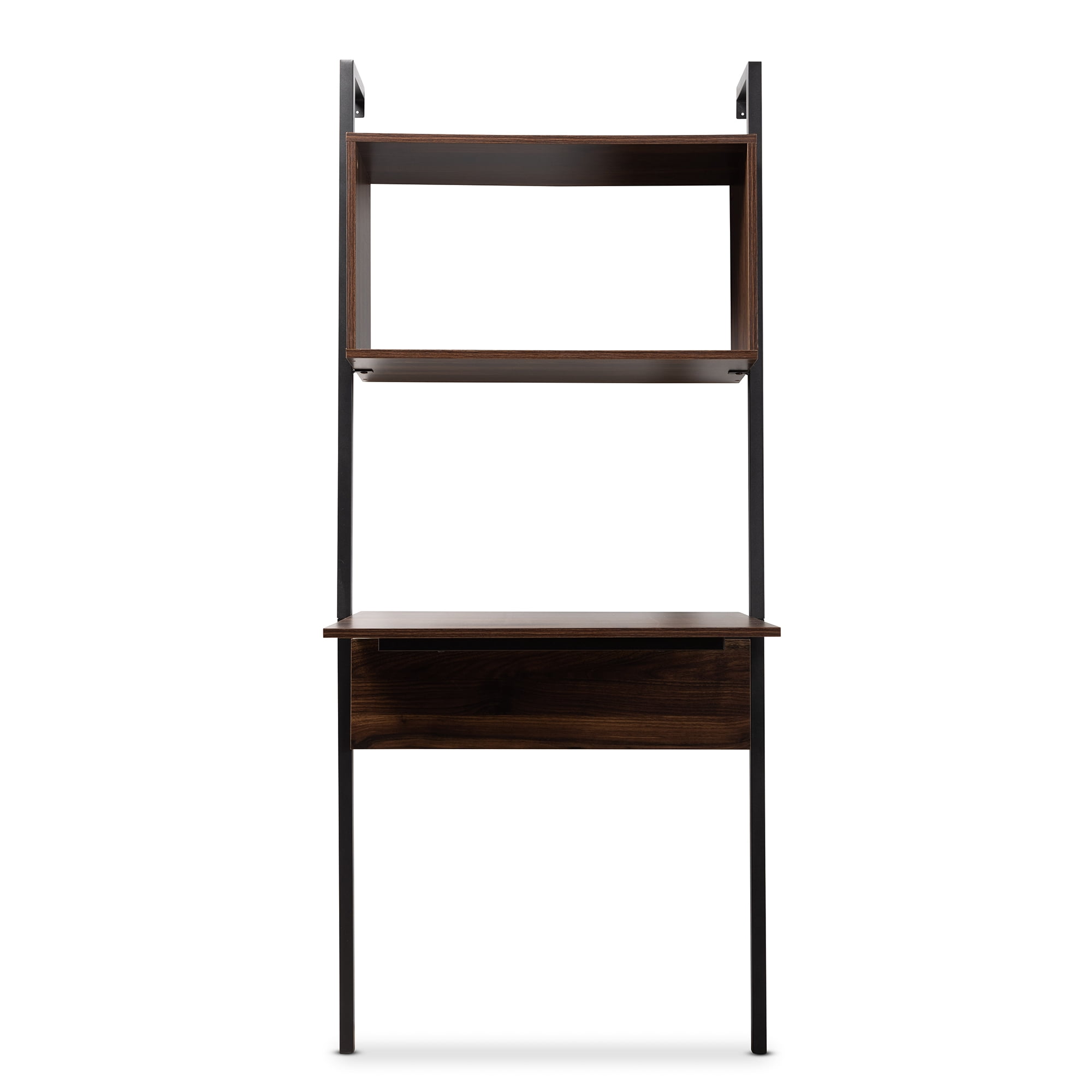 Baxton Studio 30"W x 23.6"D x 69.7"H 1-Shelf Wall Shelves, Black and Walnut Brown