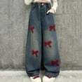 thumbnail image 5 of Auroural Girls Pants 14-16 Jeans Girls Jeans Size 14-16 Loose Fit Mid Size Children's Sports Sweatpants Children's Flower Curved Knife With Pockets Casual Pants Fashionable Pants Black 14-15 Years, 5 of 7