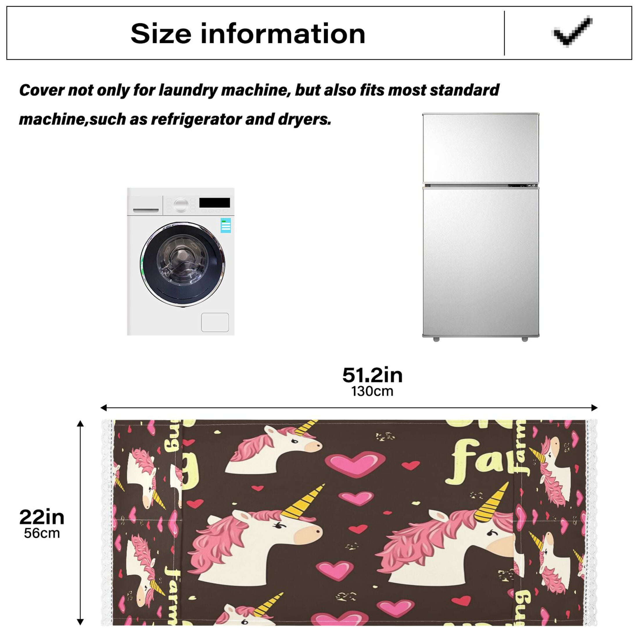 Pink ManeWasher and Dryer Covers Dust-Proof and Oil Resistant Fridge Cover with 4 Storage Pockets Washing Machine Top Cover for Laundry Kitchen Home 51.2 x 22 In