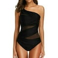 thumbnail image 3 of LMLYSoH Women Summer Bathing Suit, One-Piece Solid Color Sleeveless Padded Bikini, Mesh One Shoulder Off Wire Free Swimming Suit, 3 of 6