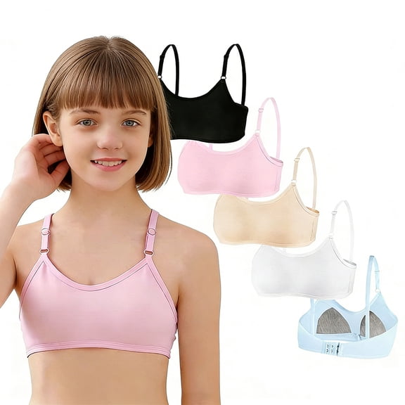 Big Girls Cotton Training Bra Wireless Light Padded Bras Adjustable Straps Back Closure Soft Stretchy First Bra 10-16 Years