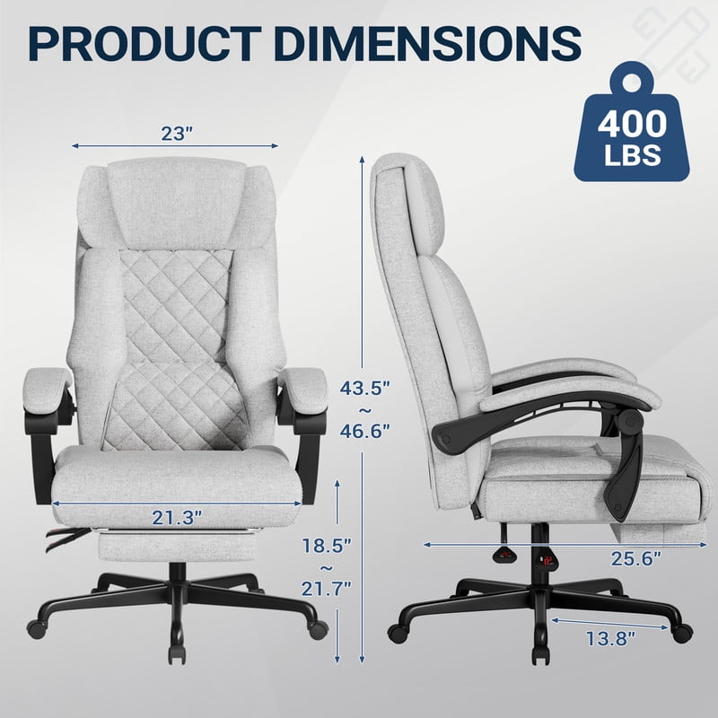 Homall Massage Office Chair with Heat and 6 Vibration Points,High Back Executive Office Chair with Reclining Backrest with Reclining Backrest,Ergonomic Computer Desk Chair with Footrest,Linen,Gray