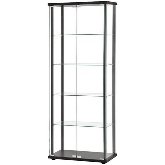 Pemberly Row Traditional 5 Shelf Glass Curio Cabinet in Black