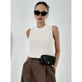 thumbnail image 5 of Womens Summer Knit Sweater Tank Tops Round Neck Crochet Hollow Out Sleeveless Casual Crop Shirt White S, 5 of 6